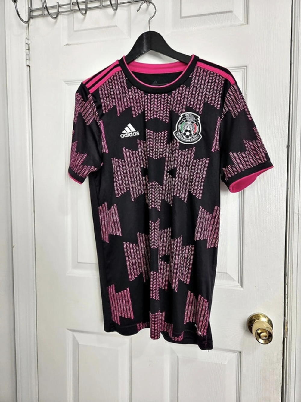 adidas Mexico National Team 2021 Home Jersey Geometric Soccer Jersey in Black &